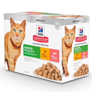 Hill´s Science Plan, Hill´s Science Plan Adult 7+ Youthful Vitality - 12 x 85 g (Huhn & Lachs), Hill's Science Plan Senior Vitality 7+ Mature Adult 12x85 g