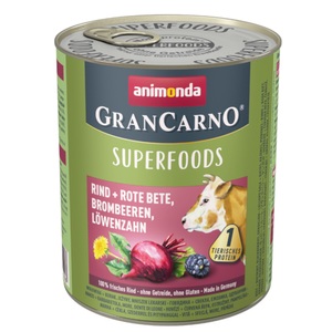 Animonda GranCarno, 5 + 1 gratis! 6 x 800 g Animonda GranCarno Adult Superfoods - Rind + Rote Bete, Brombeeren, Löwenzahn, Animonda GranCarno Adult Superfoods 6 x 400 g / 800 g - Rind + Rote Bete, Brombeeren, Löwenzahn 6 x 800 g