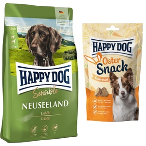Happy Dog Supreme Sensible, Testpaket Happy Dog Neuseeland Trocken- & Nassfutter & Snack - 12,5 kg + 6 x 800 g + 6 x 10 g, Happy Dog Supreme Sensible Neuseeland - 12,5 kg