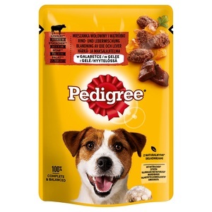 Pedigree, Pedigree Frischebeutel Multipack - 48 x 100 g Rind und Lebermischung in Gelee, 