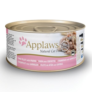 Applaws, 24 x 70 g Applaws Nassfutter in Brühe & Gelee + 30 g Cat Tuna Loin gratis! - Thunfischfilet & Garnele in Brühe, Applaws in Brühe 6 x 70 g - Thunfischfilet & Garnele