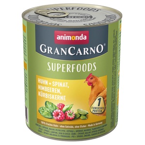 Animonda GranCarno, Animonda GranCarno Adult Superfoods 6 x 800 g - Huhn + Spinat, Himbeeren, Kürbiskerne, Animonda GranCarno Adult Superfoods 6 x 400 g / 800 g - Huhn + Spinat, Himbeeren, Kürbiskerne 6 x 800 g