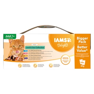 IAMS, Sparpaket IAMS Delights 48 x 85 g - Land & Sea Mix Gelee, IAMS Delights Adult Land & Sea Mix - Sparpaket: in Gelee (48 x 85 g)