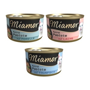 Miamor, Sparpaket Miamor Pastete 24 x 85 g - Multibox Fisch (3 Sorten), Sparpaket Miamor Pastete 12 x 85 g - Mixpaket Fisch (3 Sorten)