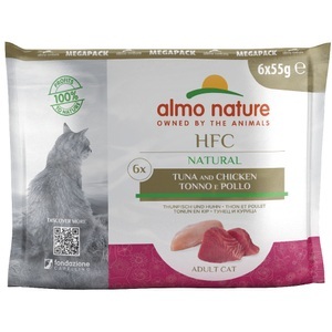 Almo Nature Classic, Sparpaket Almo Nature HFC Natural Pouch 24 x 55 g - Thunfisch & Huhn, Almo Nature HFC Mega Pack Thunfisch und Huhn natural, Nassfutter für Katzen (6x55g)