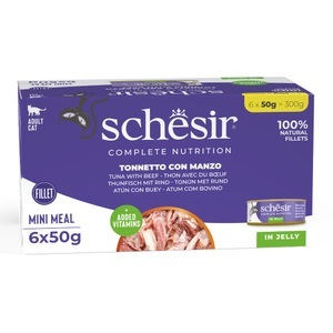 Schesir, Sparpaket Schesir Small in Gelee 24 x 50 g - Thunfisch mit Rinderfilet, Schesir Complete Nutrition Filet in Gelee 6 x 50 g in Dosen - Thunfisch mit Rindfleisch