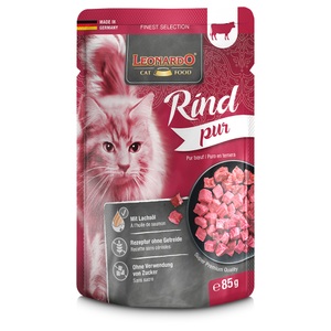 LEONARDO, Leonardo Finest Selection Pouch 16 x 85 g - Rind pur, Leonardo Cat Food Nassfutter Rind Pur, 85 g