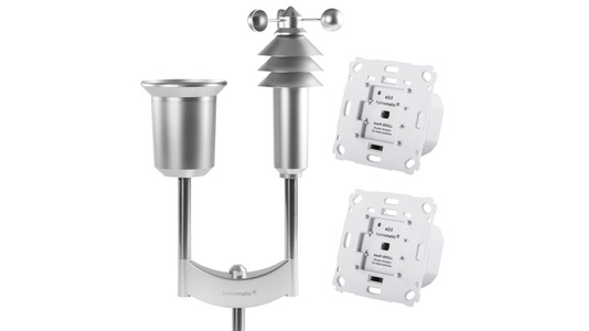 Homematic IP, Homematic IP Erweiterungsset Beschattung mit 2x Rollladenaktor und Wettersensor Plus, Homematic IP Smart Home Set Wetterschutz mit 2x Rollladenaktor und Wettersensor Plus