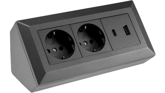 ChiliTec, Chilitec 2-fach Steckdosenblock, USB-A+C, 250V~/ 16A, Aufbaumontage, USB 3,1A, PD, anthrazit, Chilitec 2-fach Steckdosenblock, USB-A+C, 250V~/ 16A, Aufbaumontage, USB 3,1A, PD, anthrazit