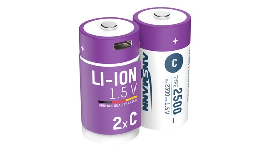 Ansmann, Ansmann Baby C Typ 2500 (min. 2300 mAh) ? 2er Karton Akku Batterie, Ansmann Li-Ion Akku Baby C 2er-Set mit USB-C-Ladebuchse, 1,5 V, 2300 mAh