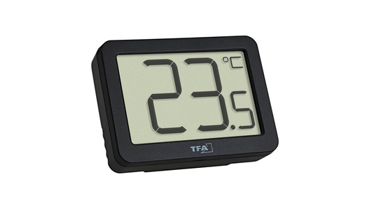 TFA Dostmann, TFA Dostmann Digitales Thermometer Thermometer Schwarz, TFA Digitales Thermometer für Raumtemperatur-Erfassung, Magnetmontage, kompakt, schwarz