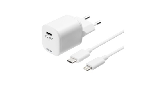 Deltaco, Deltaco USB-C-Schnell-Ladegerät USBC-AC141, 20 W mit USB-C auf Lightning-Kabel, MFi, Deltaco USB-C-Schnell-Ladegerät USBC-AC141, 20 W mit USB-C auf Lightning-Kabel, MFi