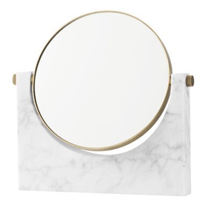 MENU, Menu-Pepe Marble Table Mirror, White/Brass, Stellspiegel Pepe Marble glas stein weiß / Marmor & Messing - 26 x 25 cm - Menu weiß en stein