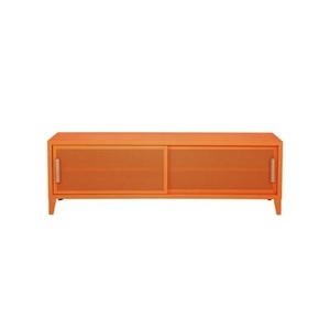 Tolix, B2 Bas Perforé TV Möbel / 120 x H 51 cm - Griffe aus Eiche - Tolix orange en metall, TV Möbel B2 Bas Perforé metall orange / 120 x H 51 cm - Griffe aus Eiche - Tolix orange en metall