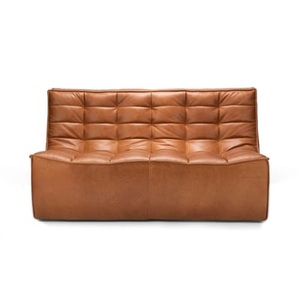 Ethnicraft, N701 Sofa / L 140 cm - Leder - Ethnicraft braun en leder, Sofa N701 leder braun / L 140 cm - Leder - Ethnicraft braun en leder