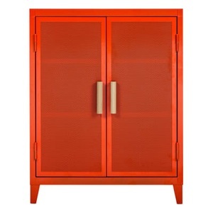 Tolix, Ablage Vestiaire bas Perforé metall orange niedriger Kleiderschrank / Lochblech & Eichenholz - Tolix orange en metall, Ablage Vestiaire bas Perforé metall orange niedriger Kleiderschrank / Lochblech & Eichenholz - Tolix orange en metall