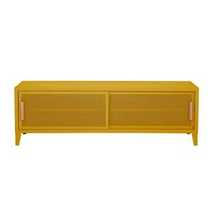 Tolix, B2 Bas Perforé TV Möbel / 160 x H 51 cm - Griffe aus Eiche - Tolix gelb en metall, TV Möbel B2 Bas Perforé metall gelb / 160 x H 51 cm - Griffe aus Eiche - Tolix gelb en metall