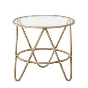 Bloomingville, Verdon Couchtisch / Ø 50 cm - Metall mit Bambus-Imitation - Bloomingville beige/transparent/holz natur en metall/glas/holz, Couchtisch Verdon metall glas beige transparent holz natur / Ø 50 cm - Metall mit Bambus-Imitation - Bloomingville holz natur en holz