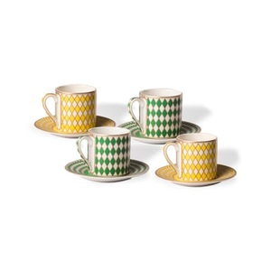 Pols Potten, Chess Espressotasse / 100 ml - Mit Untertasse / 4er-Set - Pols Potten gelb/grün en keramik, Espressotasse Chess keramik gelb grün / 100 ml - Mit Untertasse / 4er-Set - Pols Potten grün en keramik