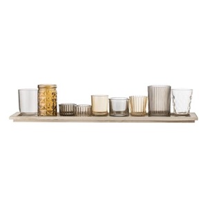 Bloomingville, Sanga Windlicht /9 Kerzengläser & Holztablett - L 56 cm - Bloomingville bunt en glas, Windlicht Sanga glas holz bunt /9 Kerzengläser & Holztablett - L 56 cm - Bloomingville bunt en holz