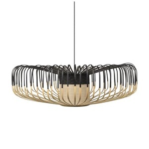Forestier, Forestier Bamboo up XXL Pendellampe weiß/natur, Pendelleuchte Bamboo Up XXL schwarz holz natur / Ø 80 cm - Forestier holz natur en holz