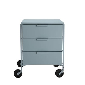 KARTELL, KARTELL - Beistellmöbel MOBIL MAT - Metall - / pflaume - 49/47.5/63 cm, Rollcontainer Mobil plastikmaterial blau / 3 Schubladen - Version mattlackiert - Kartell blau en plastikmaterial