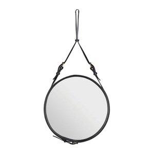 GUBI, Gubi-Adnet Spiegel rund 45cm, Schwarz, Wandspiegel Adnet leder schwarz Ø 45 cm - Gubi schwarz en leder