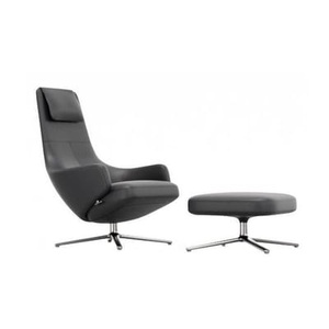 Vitra, Repos Set Sessel & Fußstütze / Dreh- & neigbar - Leder - Vitra schwarz en leder, Set Sessel & Fußstütze Repos leder schwarz / Dreh- & neigbar - Leder - Vitra schwarz en leder