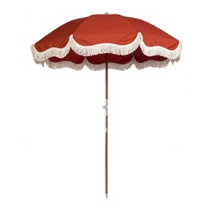 BUSINESS & PLEASURE, The Premium Beach Sonnenschirm / Ø 180 cm - Schrägstellbar - BUSINESS & PLEASURE orange en textil, Sonnenschirm The Premium Beach textil holz orange / Ø 180 cm - Schrägstellbar - BUSINESS & PLEASURE orange en holz