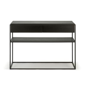 Ethnicraft, Monolit Konsole / Eiche massiv & Metall L 122 cm / 2 Schubladen - Ethnicraft schwarz en holz, Konsole Monolit holz schwarz / Eiche massiv & Metall L 122 cm / 2 Schubladen - Ethnicraft schwarz en holz
