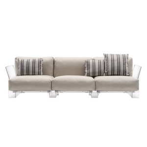 KARTELL, Pop outdoor Sofa / 3-Sitzer - L 255 cm - Kartell beige/transparent en plastikmaterial/textil, Gartensofa 4-Sitzer Pop outdoor plastikmaterial textil beige transparent / 3-Sitzer - L 255 cm - Kartell transparent en textil
