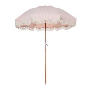 BUSINESS & PLEASURE, The Premium Beach Sonnenschirm / Ø 180 cm - Schrägstellbar - BUSINESS & PLEASURE rosa en textil, Sonnenschirm The Premium Beach textil holz rosa / Ø 180 cm - Schrägstellbar - BUSINESS & PLEASURE rosa en holz