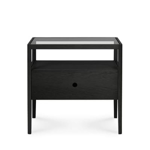 Ethnicraft, Spindle Nachttisch / Eiche massiv & Glas - 1 Schublade - Ethnicraft schwarz en holz, Nachttisch Spindle holz schwarz / Eiche massiv & Glas - 1 Schublade - Ethnicraft schwarz en holz