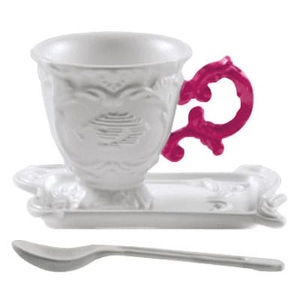 Seletti, Kaffeetasse I-Coffee keramik rosa Set aus Tasse + Untertasse + Löffel - Seletti rosa en keramik, Kaffeetasse I-Coffee keramik rosa Set aus Tasse + Untertasse + Löffel - Seletti rosa en keramik