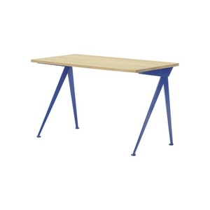 Vitra, Compas Direction Schreibtisch / Jean Prouvé, 1953 - L 125 cm - Vitra blau en metall, Schreibtisch Compas Direction metall blau holz natur / Jean Prouvé, 1953 - L 125 cm - Vitra holz natur en holz