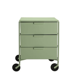 KARTELL, KARTELL - Beistellmöbel MOBIL MAT - Metall - VE / grün - 49/47.5/63 cm, Rollcontainer Mobil plastikmaterial grün / 3 Schubladen - Version mattlackiert - Kartell grün en plastikmaterial