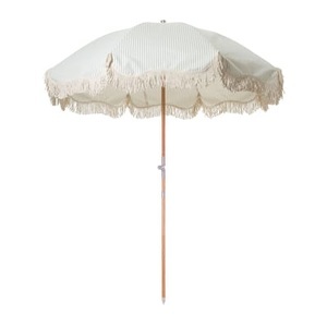 BUSINESS & PLEASURE, The Premium Beach Sonnenschirm / Ø 180 cm - Schrägstellbar - BUSINESS & PLEASURE weiß en textil, Sonnenschirm The Premium Beach textil holz weiß grün beige / Ø 180 cm - Schrägstellbar - BUSINESS & PLEASURE beige en holz