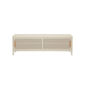 Tolix, B2 Bas Perforé TV Möbel / 120 x H 51 cm - Griffe aus Eiche - Tolix weiß en metall, TV Möbel B2 Bas Perforé metall weiß beige / 120 x H 51 cm - Griffe aus Eiche - Tolix beige en metall