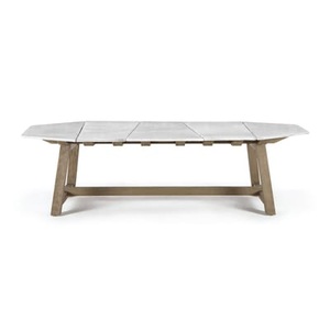 Ethimo, Rafael Octogonal rechteckiger Tisch / 264 x 154 cm - Marmor & abgebeiztes Teakholz - 10 Personen - Ethimo weiß en stein, rechteckiger Tisch Rafael Octogonal stein weiß / 264 x 154 cm - Marmor & abgebeiztes Teakholz - 10 Personen - Ethimo weiß en stein