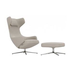 Vitra, Grand Repos Set Sessel & Fußstütze / dreh- & & lehnbar - Stoff - Vitra grau/beige en textil, Set Sessel & Fußstütze Grand Repos textil grau beige / dreh- & & lehnbar - Stoff - Vitra beige en textil