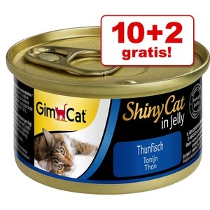 GimCat, 10 + 2 gratis! 12 x 70 g GimCat ShinyCat Jelly - Thunfisch & Hühnchen, GimCat ShinyCat Filet in Jelly 6 x 70 g - Thunfisch & Huhn