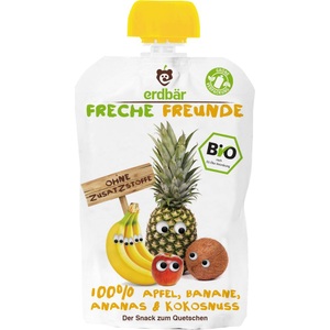 Freche Freunde, erdbär Freche Freunde Quetschie 100% Apfel, Banane, Ananas & Kokosnuss - 100 g, Freche Freunde Quetschmus Apfel Banane Ananas & Kokosnuss