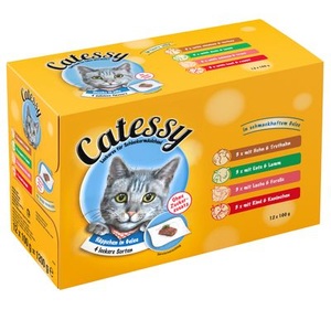 Catessy, Gemischtes Paket: Catessy Häppchen 24 x 100 g - Häppchen in Gelee + Häppchen in Sauce, Mixpaket Catessy Häppchen in Gelee - 12 x 100 g