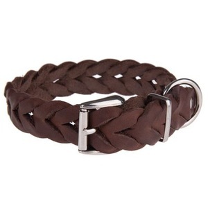 Heim, Heim Set braun: Lederleine mit Karabiner + Lederhalsband - Halsband Größe 60 + V-Leine 220 cm, Heim Lederhalsband geflochten, braun - 44 - 54 cm Halsumfang, 25 mm breit