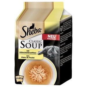 Sheba, Multipack Sheba Classic Soup Frischebeutel 4 x 40 g - Hochseefischfilets & Gemüse, 