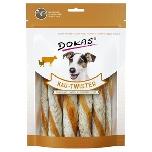 Dokas, Dokas Kau-Twister - Rinderhaut, Pansen & Hühnerbrust 200 g, Dokas Kau-Twister - 200 g Rinderhaut, Pansen & Hühnerbrust