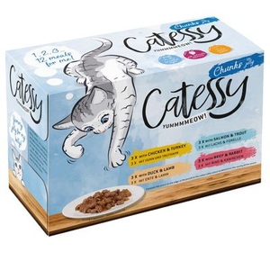 Catessy, Gemischtes Paket: Catessy Häppchen 24 x 100 g - Häppchen in Gelee + Häppchen in Sauce, Mixpaket Catessy Häppchen in Gelee - 12 x 100 g