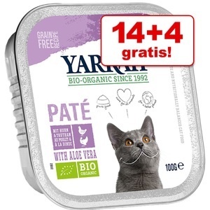 Yarrah, 14 + 4 gratis! 18 x 100 g Yarrah Bio Schälchen - Chunks: Huhn mit Truthahn, Yarrah Bio Chunks 6 x 100 g - Bio Huhn & Bio Truthahn mit Bio Aloe Vera