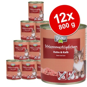 Grau, Sparpaket Grau Schlemmertöpfchen getreidefrei 12 x 800 g - Huhn & Kalb, 