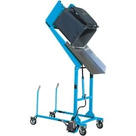 EUROKRAFTpro, Mülltonnen-Kippstation, Mülltonnen-Kippstation MKS, für 120 & 240 l Tonnen, Ausschütthöhe 1480 mm, Kippw. 135°, bis 110 kg, Rollen, Fusspumpe, RAL 5012
